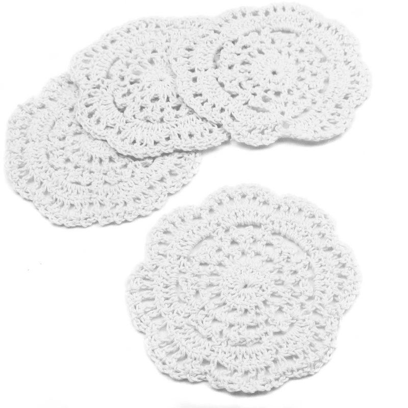 Phantomon Lace Round Crochet Doilies Handmade Coasters Vintage Style Table Placemats, 4-Inch, Pack of 4 (White) - Image 2
